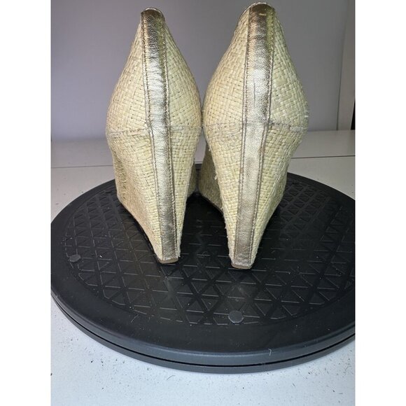 Diane von Furstenberg Wedges Peep Toe Heel Wicker Sz 8M - Picture 8 of 10